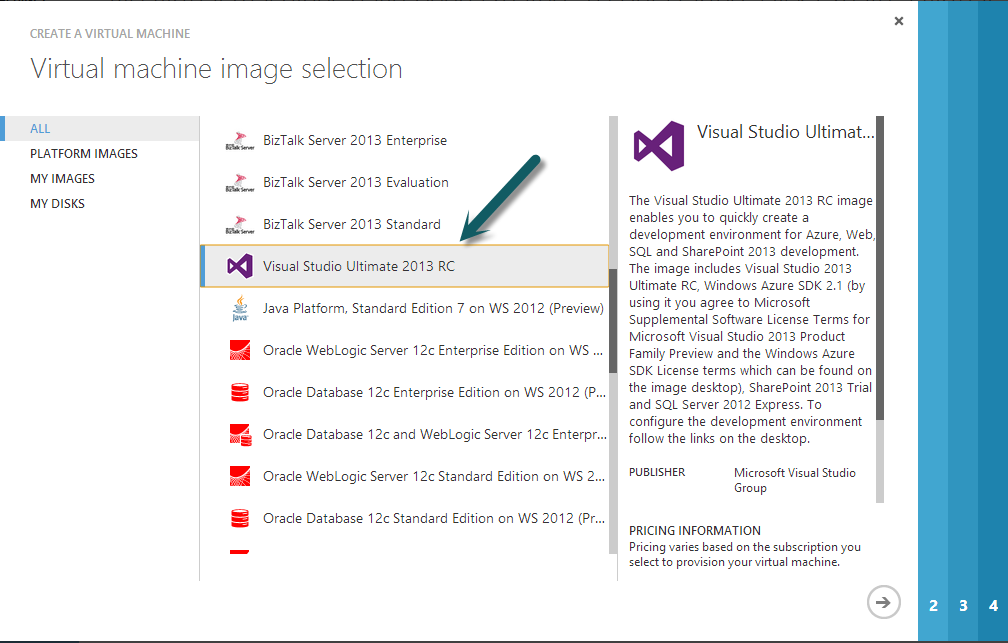 Visual Studio Image in Azure